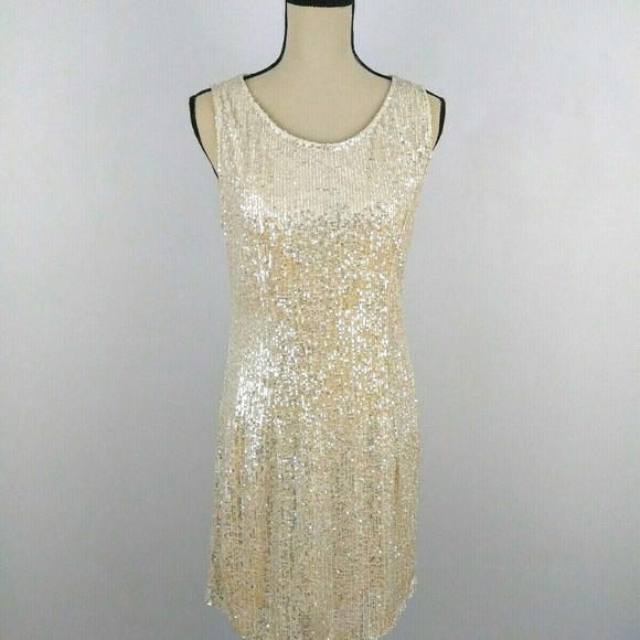 Candalite Evening/Cocktail/ Sequin Dress-Beige- M - Picture 1 of 8